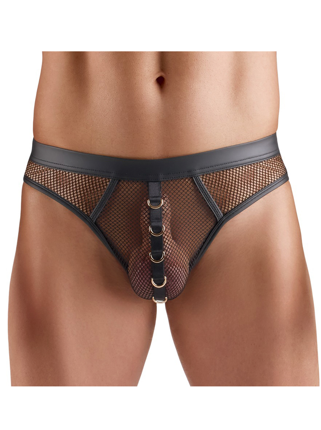 Fishnet Thong with Gold Rings
