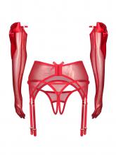 Obsessive Garter Belt, Open Crotch Thong and Long Gloves Set - Gifty Red – image 5