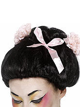 Peruca Japonesa com Flores e Laço