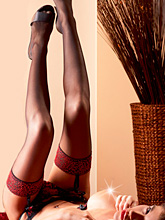 Black Stockings with Red Embroidery
