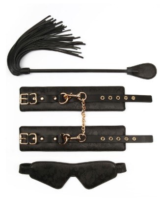 Kit BDSM de 3 Peças - Preto e Dourado