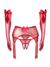 Obsessive Conjunto de Cinto de Ligas, Tanga Aberta e Luvas Compridas - ?Gifty Red – imagem 4