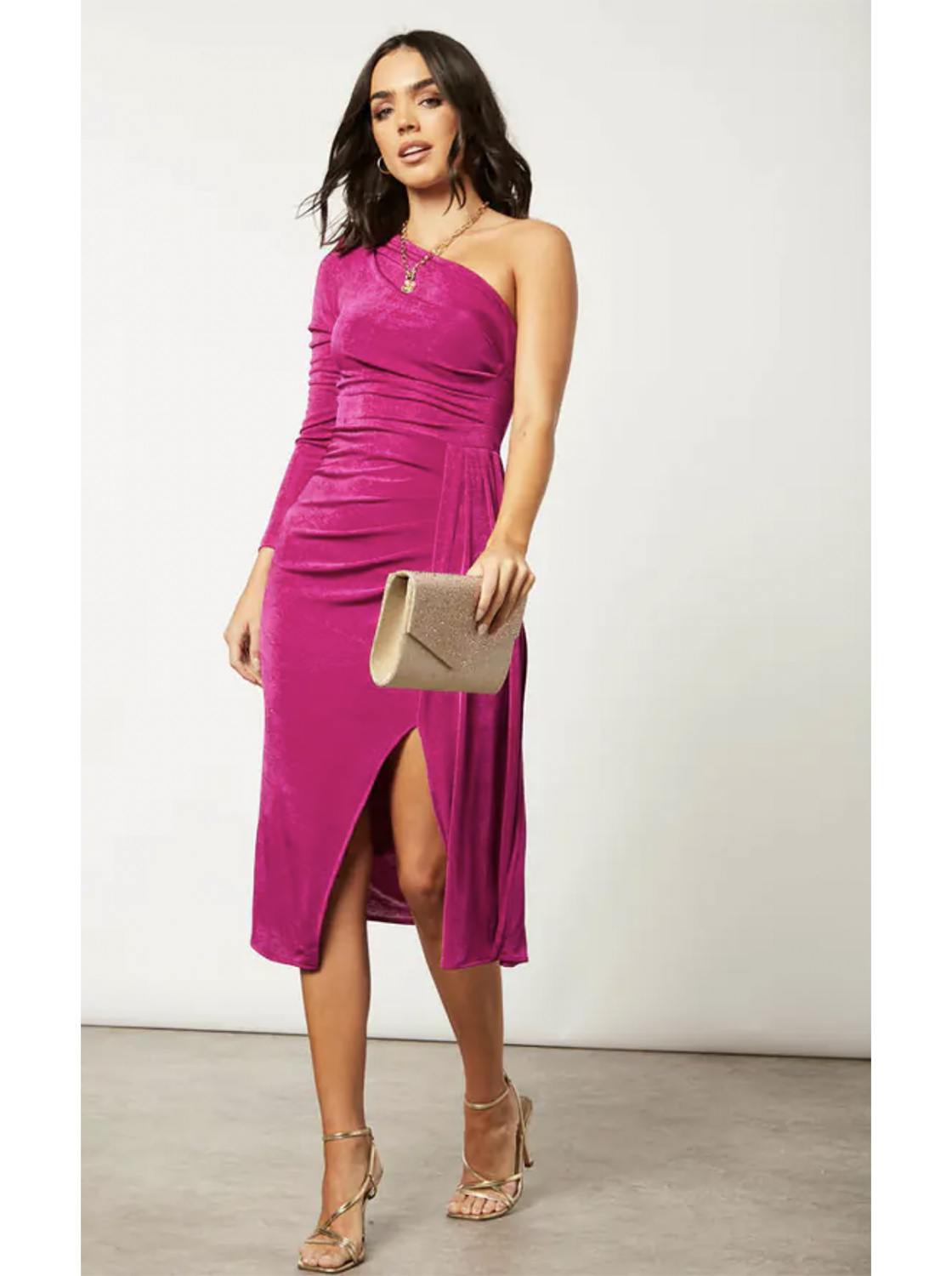 Vestido Comprido Drapeado Esperança - Fuchsia 